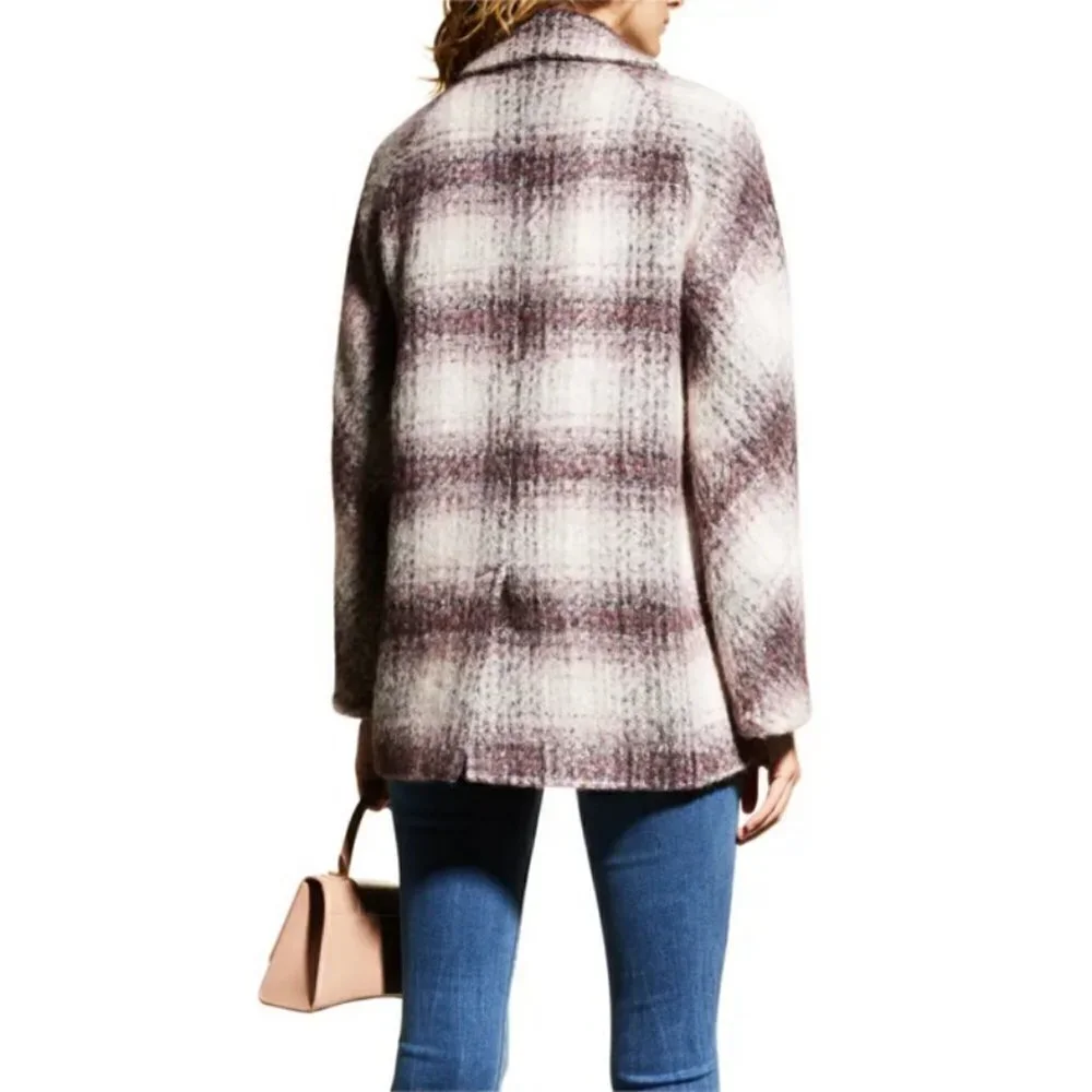 💕VERONICA BEARD💕 Deena Plaid Double-Breasted Dickey Coat ~ Bordeaux Large NWOT - Picture 4 of 16